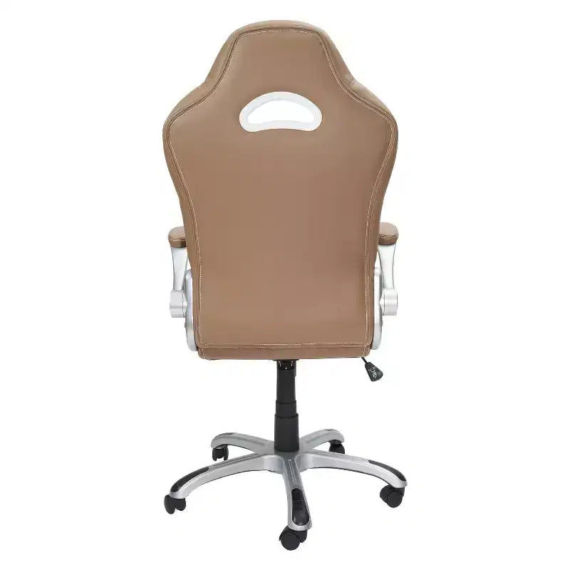 Chaise de bureau pivotante de style course, une place, coloris chameau et blanc