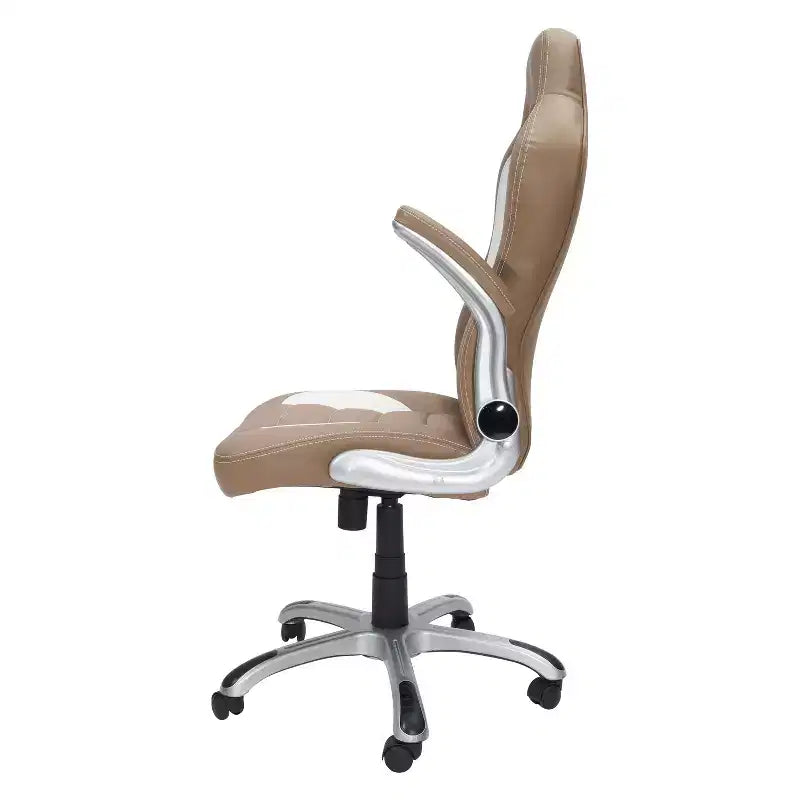 Chaise de bureau pivotante de style course, une place, coloris chameau et blanc