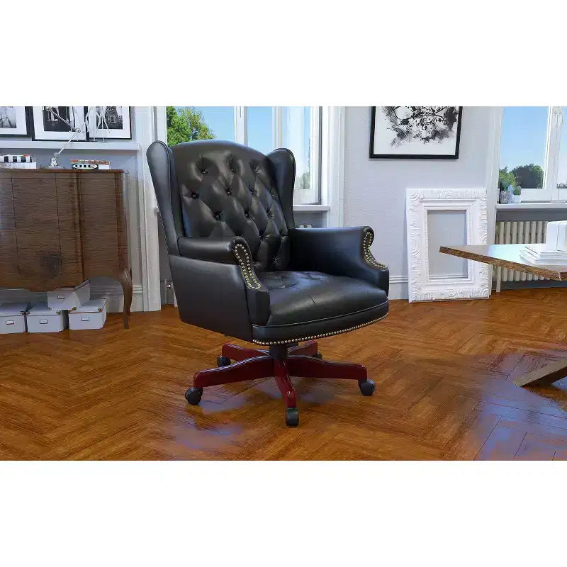 Chaise de bureau à dossier haut noire, rembourrée capitonnée, un seul siège