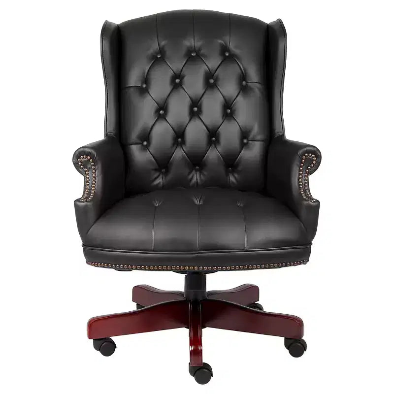 Chaise de bureau à dossier haut noire, rembourrée capitonnée, un seul siège