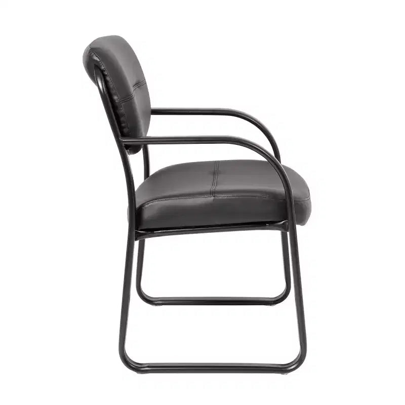 Chaise visiteur en cuir reconstitué noir, piètement luge, hauteur fixe, 1 place