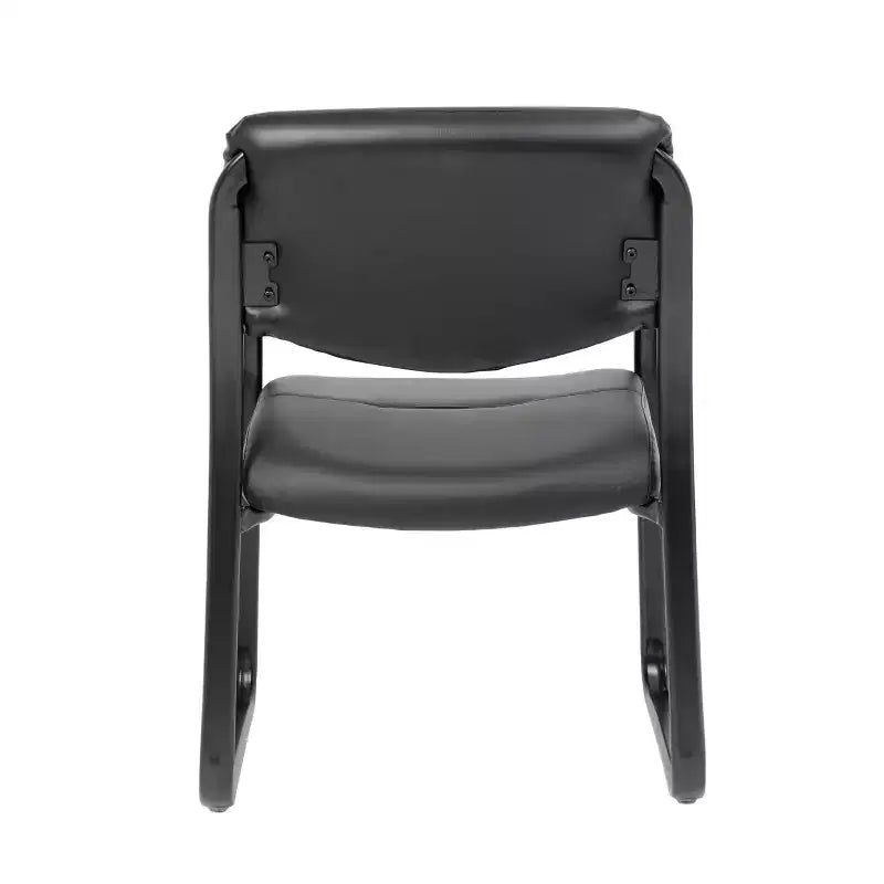 Chaise visiteur en cuir reconstitué noir, piètement luge, hauteur fixe, 1 place