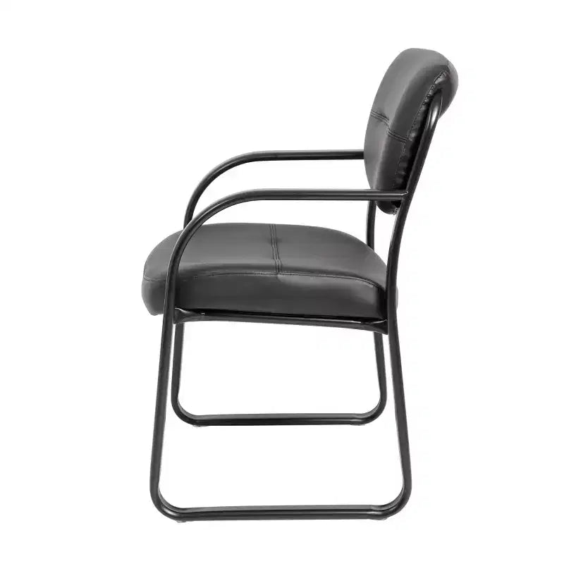 Chaise visiteur en cuir reconstitué noir, piètement luge, hauteur fixe, 1 place