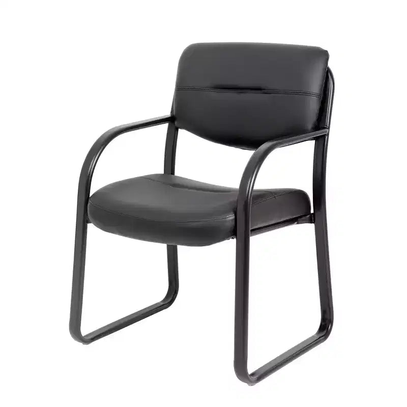 Chaise visiteur en cuir reconstitué noir, piètement luge, hauteur fixe, 1 place