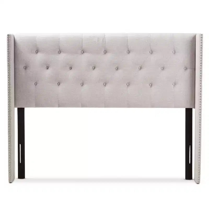 Tête de lit capitonnée ailée gris beige clair, très grand lit, 1 personne