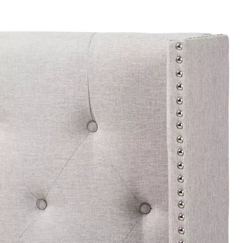 Tête de lit capitonnée ailée gris beige clair, très grand lit, 1 personne