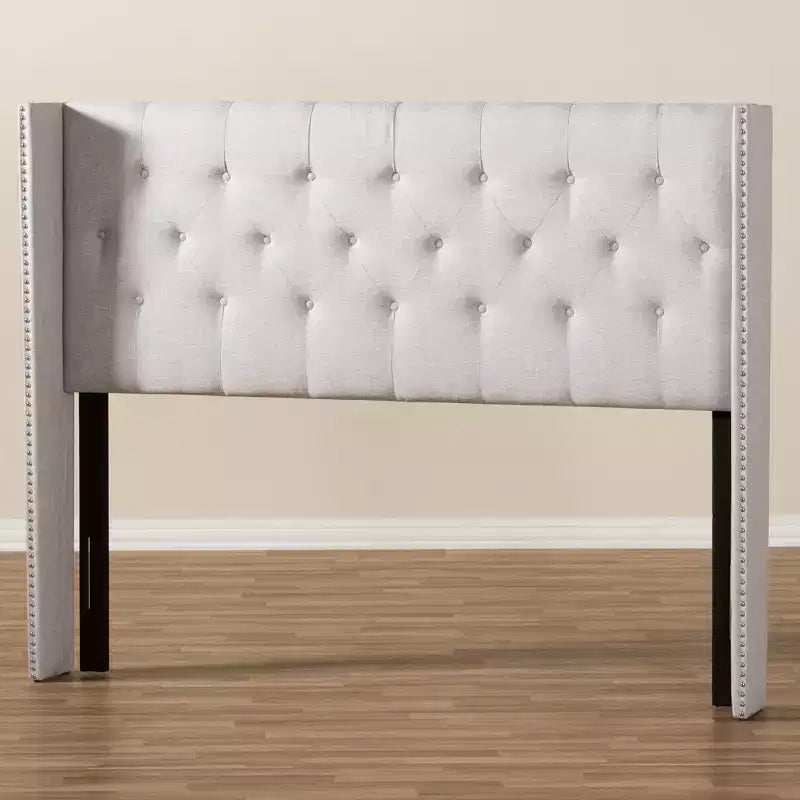 Tête de lit capitonnée ailée gris beige clair, très grand lit, 1 personne