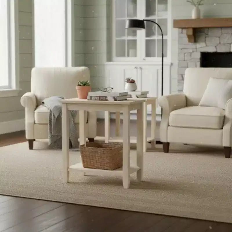 Table d'appoint rectangulaire beige avec étagère, 1 pièce