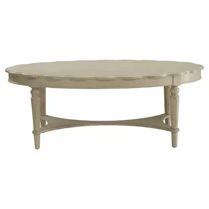 Table basse ovale blanche, finition antique, pieds en bois, 1 pièce