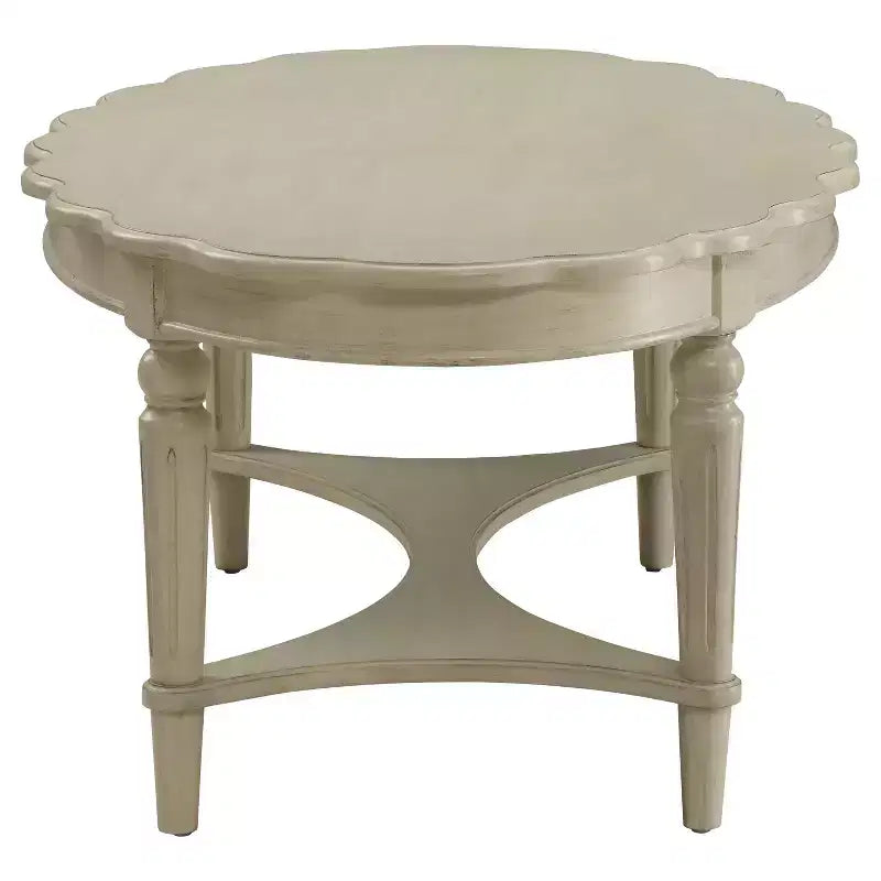 Table basse ovale blanche, finition antique, pieds en bois, 1 pièce