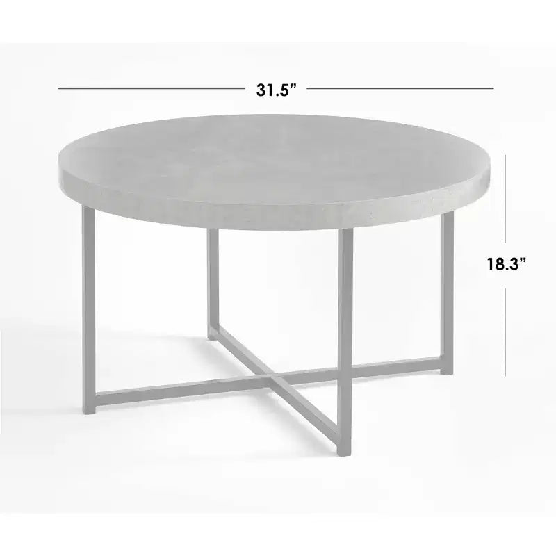 Table basse ronde grise et noire, piètement en métal, 1 personne