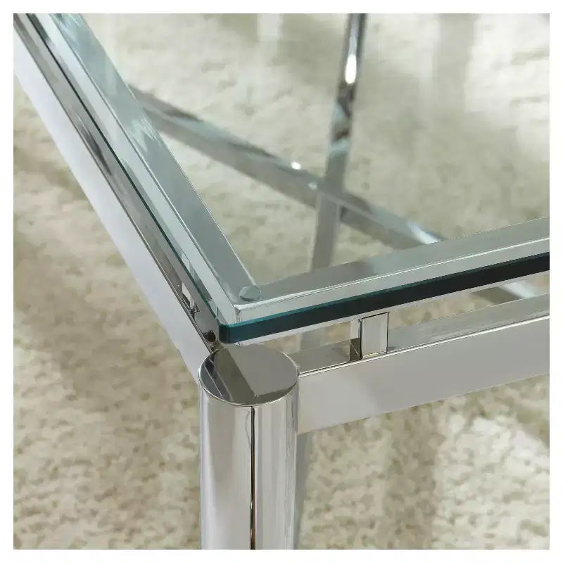 Table d'appoint carrée argentée et transparente pour 1