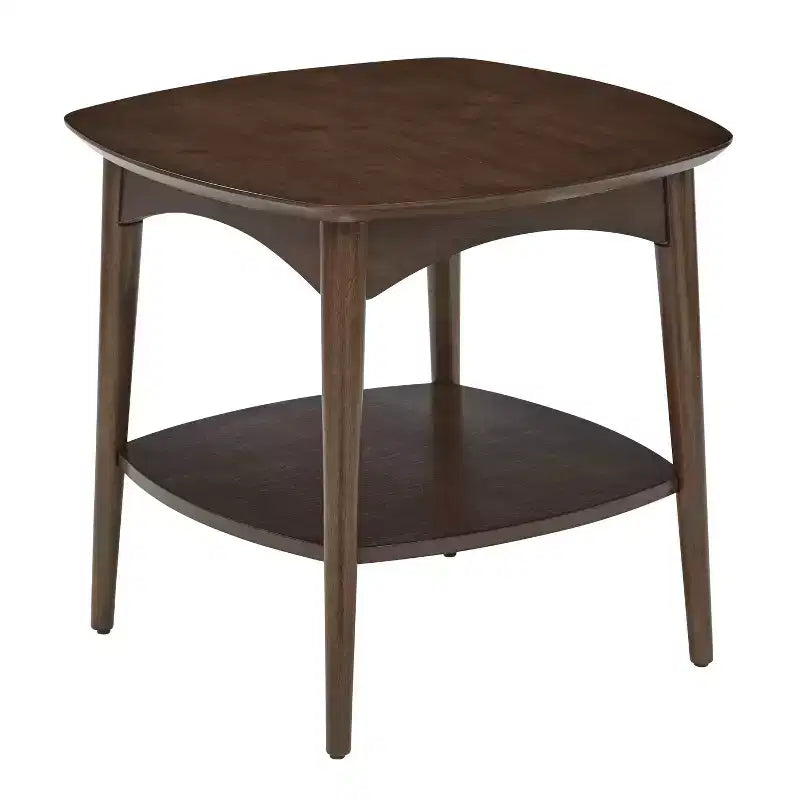 Brown 2-Tier Square Accent Table, Mid-Century Style