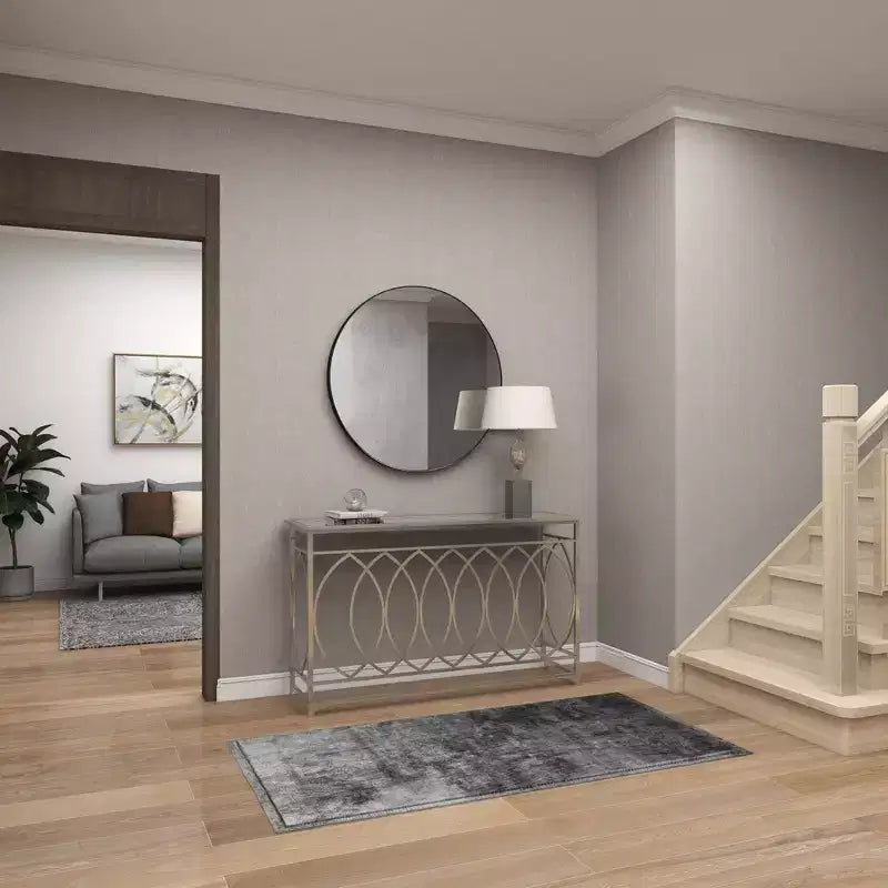 Console miroir argentée avec piètement en fer ajouré, assemblage par 1 personne