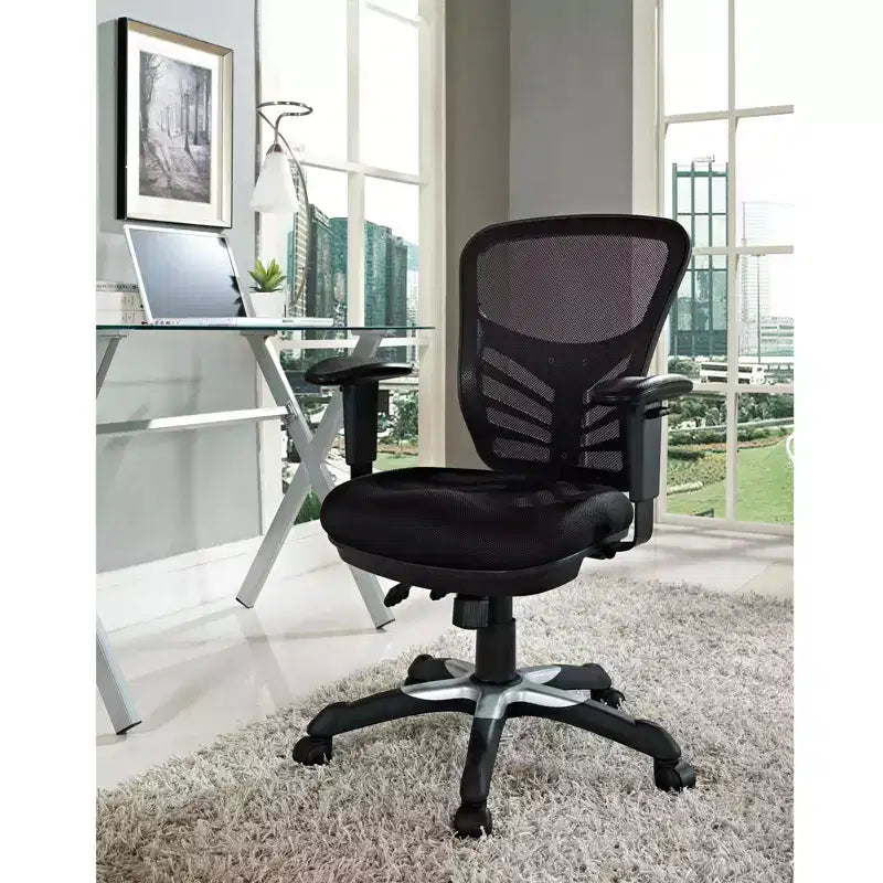 Fauteuil de bureau pivotant en maille noir/indigo/rouge, une place