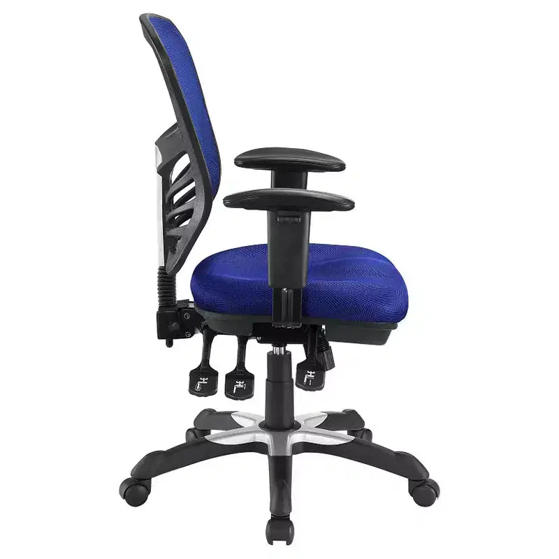 Fauteuil de bureau pivotant en maille noir/indigo/rouge, une place