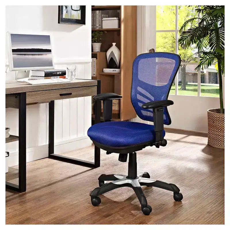 Fauteuil de bureau pivotant en maille noir/indigo/rouge, une place