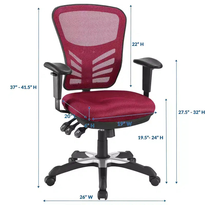 Fauteuil de bureau pivotant en maille noir/indigo/rouge, une place