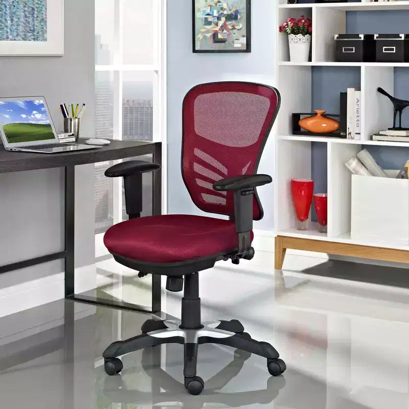 Fauteuil de bureau pivotant en maille noir/indigo/rouge, une place