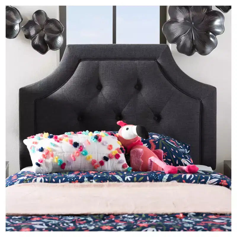 Tête de lit en tissu rembourré gris foncé, style contemporain, pour 1