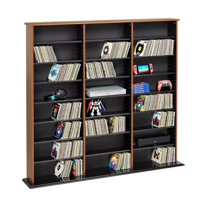Étagère murale triple largeur – 24 tablettes ajustables, peut contenir 960 CD ou 405 DVD