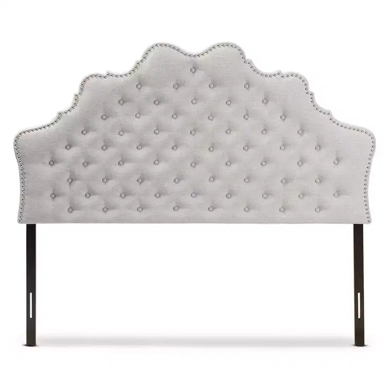 Tête de lit moderne Hilda en tissu capitonné – Boutons touffetés, Clous décoratifs, Beige