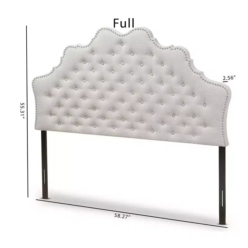 Tête de lit moderne Hilda en tissu capitonné – Boutons touffetés, Clous décoratifs, Beige