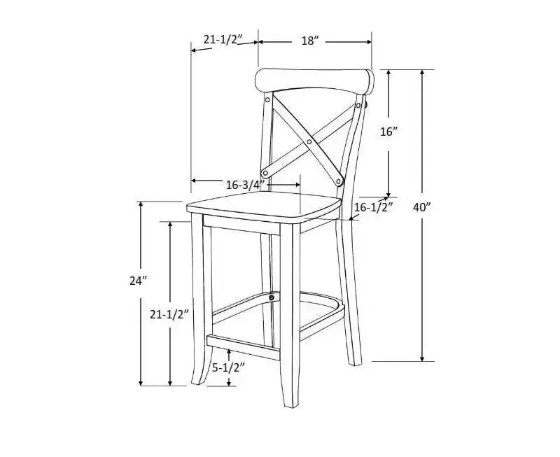 Tabouret de comptoir en bois naturel à dossier en X avec repose-pieds, hauteur d'assise de 24 po