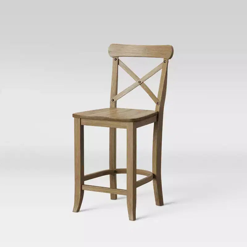 Tabouret de comptoir en bois naturel à dossier en X avec repose-pieds, hauteur d'assise de 24 po