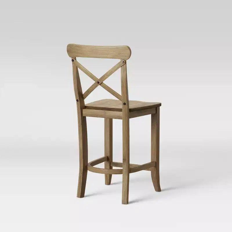 Tabouret de comptoir en bois naturel à dossier en X avec repose-pieds, hauteur d'assise de 24 po
