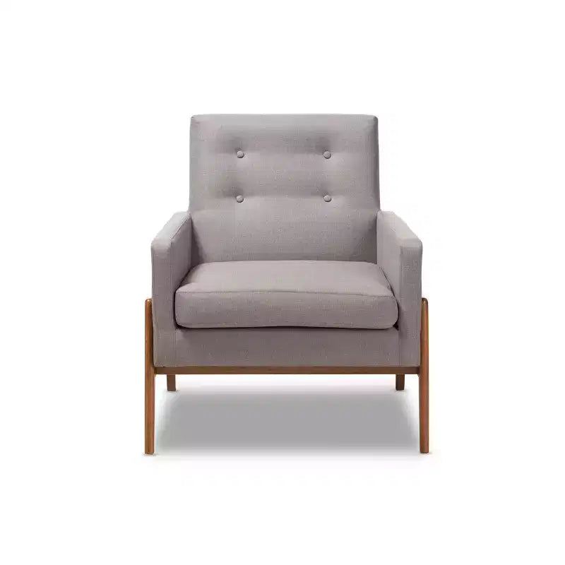 Fauteuil bas gris foncé / gris sans accoudoirs avec cadre en bois de noyer