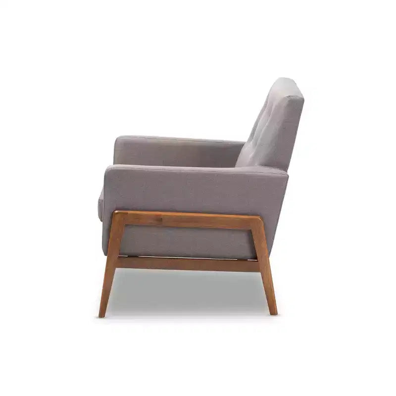 Fauteuil bas gris foncé / gris sans accoudoirs avec cadre en bois de noyer