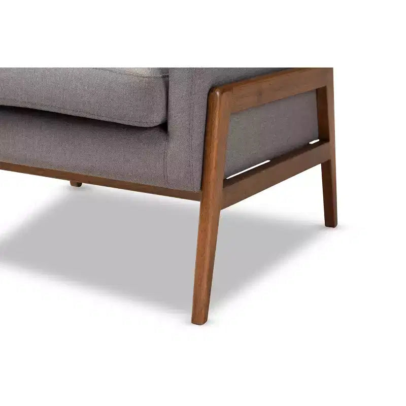 Fauteuil bas gris foncé / gris sans accoudoirs avec cadre en bois de noyer
