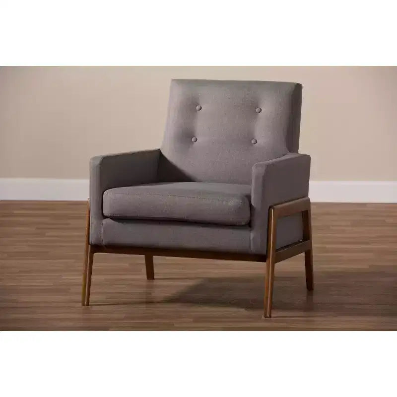 Fauteuil bas gris foncé / gris sans accoudoirs avec cadre en bois de noyer