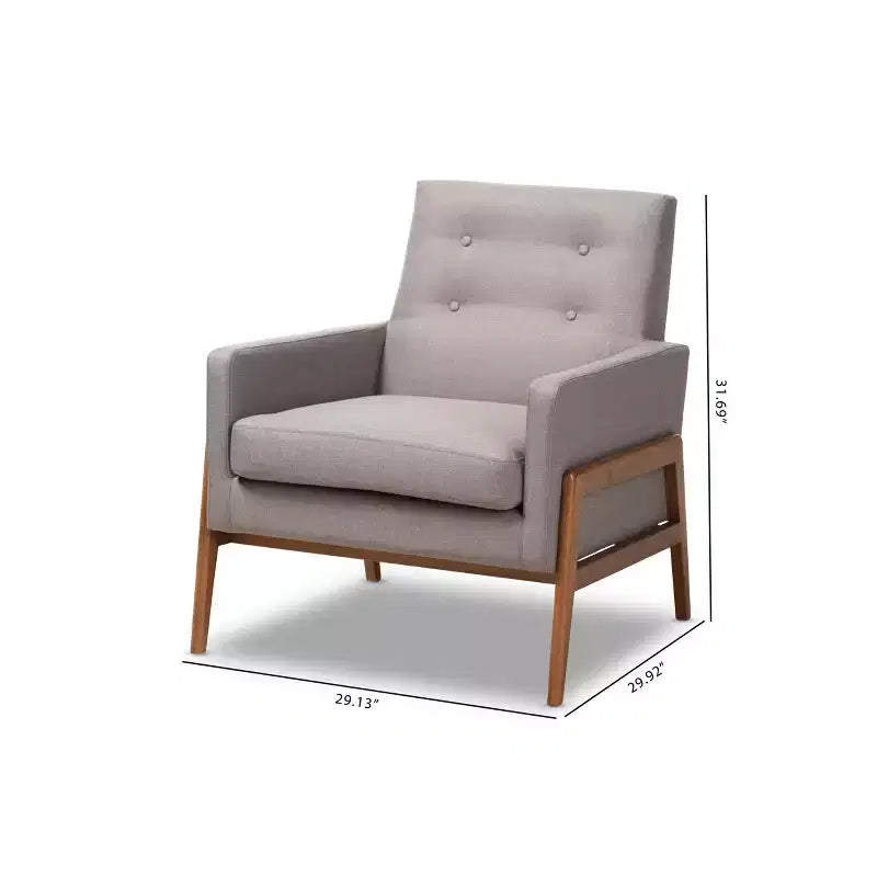 Fauteuil bas gris foncé / gris sans accoudoirs avec cadre en bois de noyer