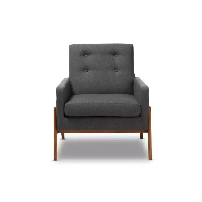 Fauteuil bas gris foncé / gris sans accoudoirs avec cadre en bois de noyer