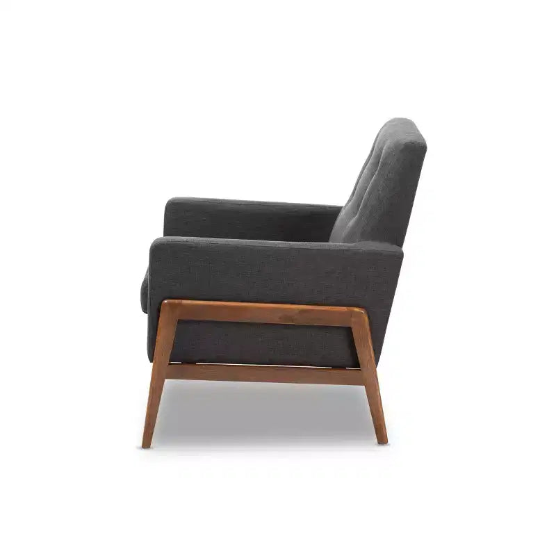 Fauteuil bas gris foncé / gris sans accoudoirs avec cadre en bois de noyer