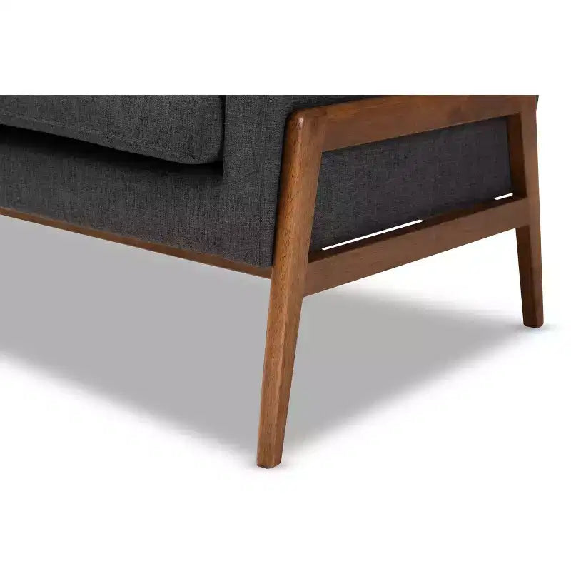 Fauteuil bas gris foncé / gris sans accoudoirs avec cadre en bois de noyer
