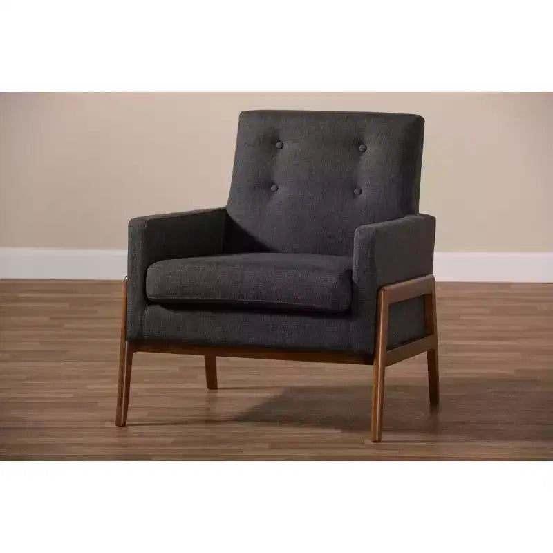 Fauteuil bas gris foncé / gris sans accoudoirs avec cadre en bois de noyer