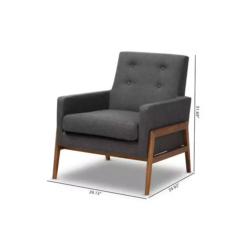Fauteuil bas gris foncé / gris sans accoudoirs avec cadre en bois de noyer
