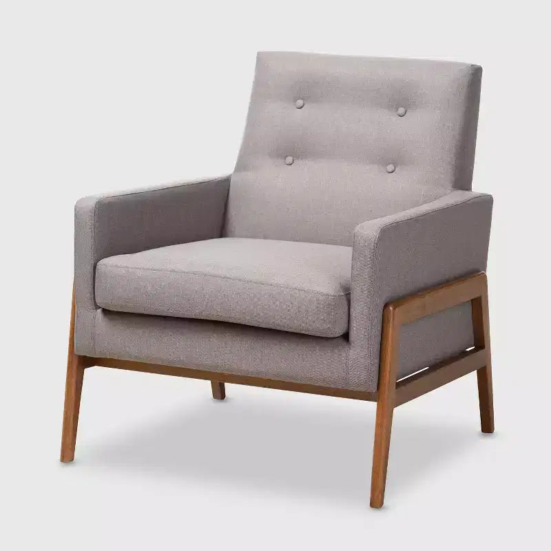 Fauteuil bas gris foncé / gris sans accoudoirs avec cadre en bois de noyer